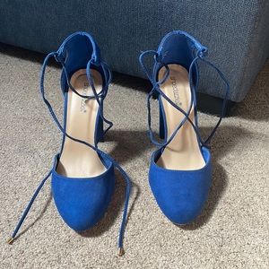 Jewel Toned Blue Tie Pumps